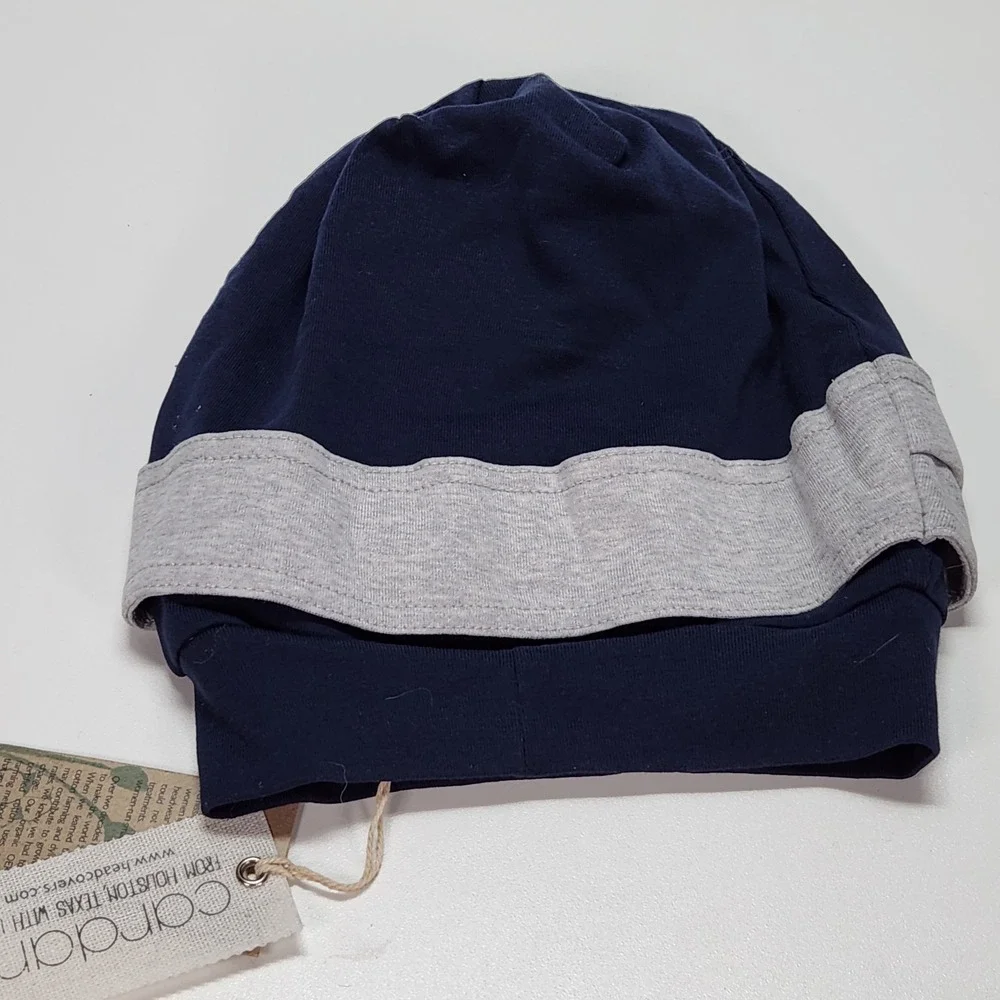 Cardani Corset Slouchy Cap Women One Size Navy Grey NWT Organic Cotton Beanie